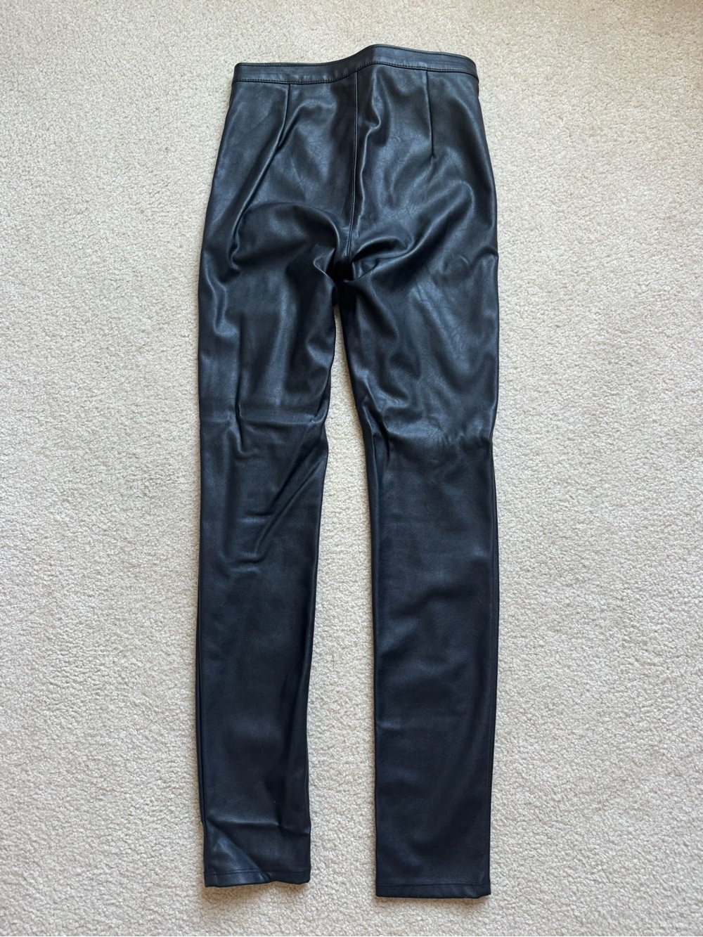 H&M Black Faux Leather High Rise Front Zip Leggings Skinny Pants - Picture 7 of 8